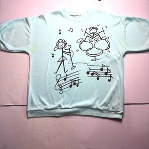 Music Graphic T-Shirt Fun Vintage Light Blue Kidcore Sz L 90s Band